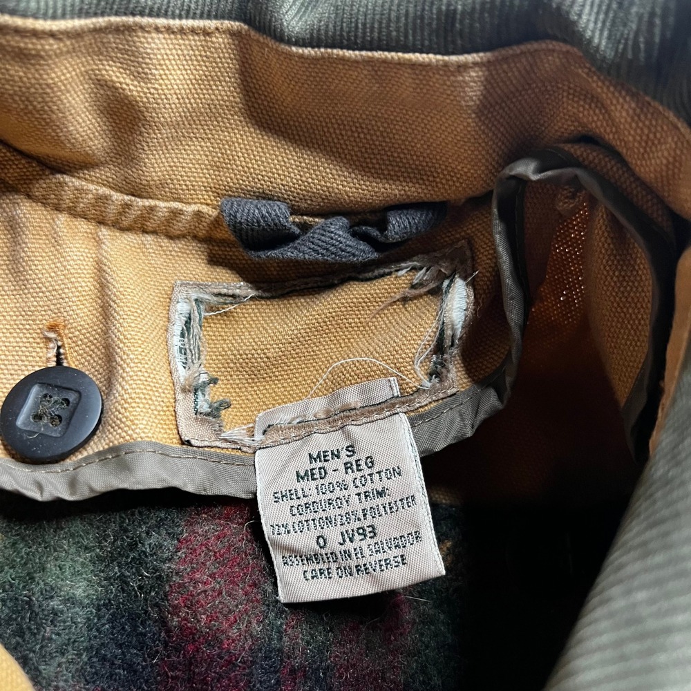 LL Bean Mens Medium Hunting Field Coat Tan Canvas Plaid Lined Corduroy Trim JV93 - Picture 10 of 13